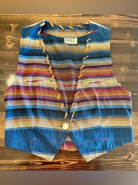Vintage Circle T Blue and Tan Striped Western Vest with Suede Trim‎